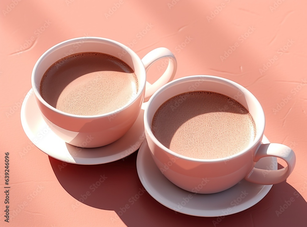 Pink pastel background with coffee cups