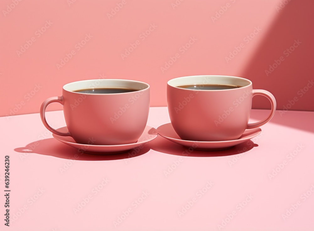 Pink pastel background with coffee cups