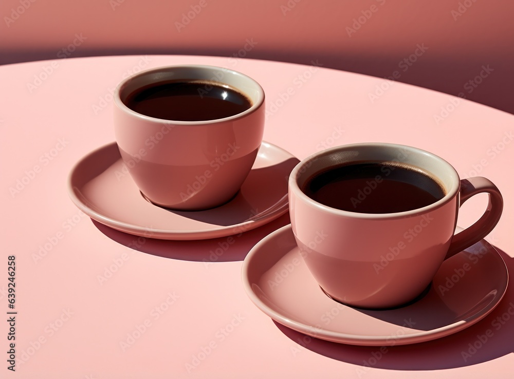 Pink pastel background with coffee cups