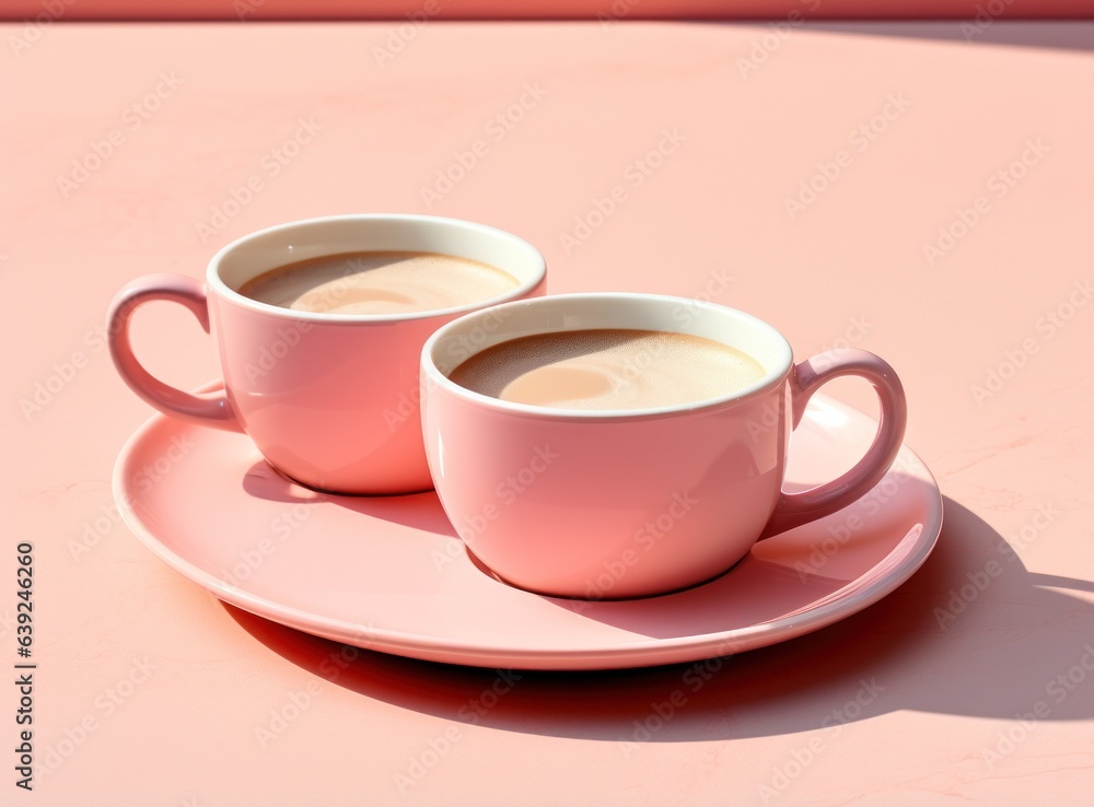 Pink pastel background with coffee cups