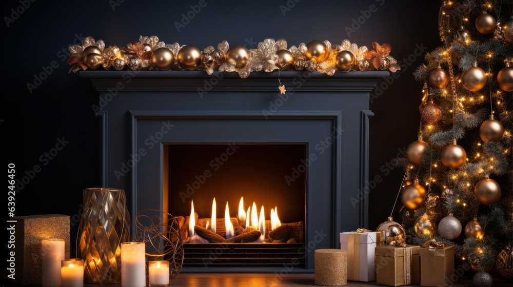 Christmas tree in fireplace