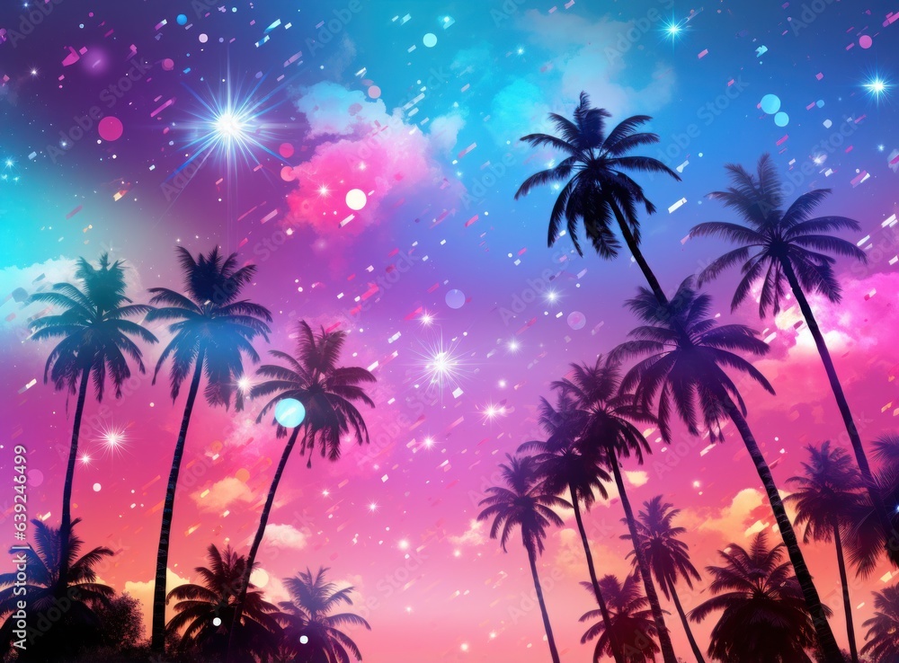 Palm trees background in magic colors