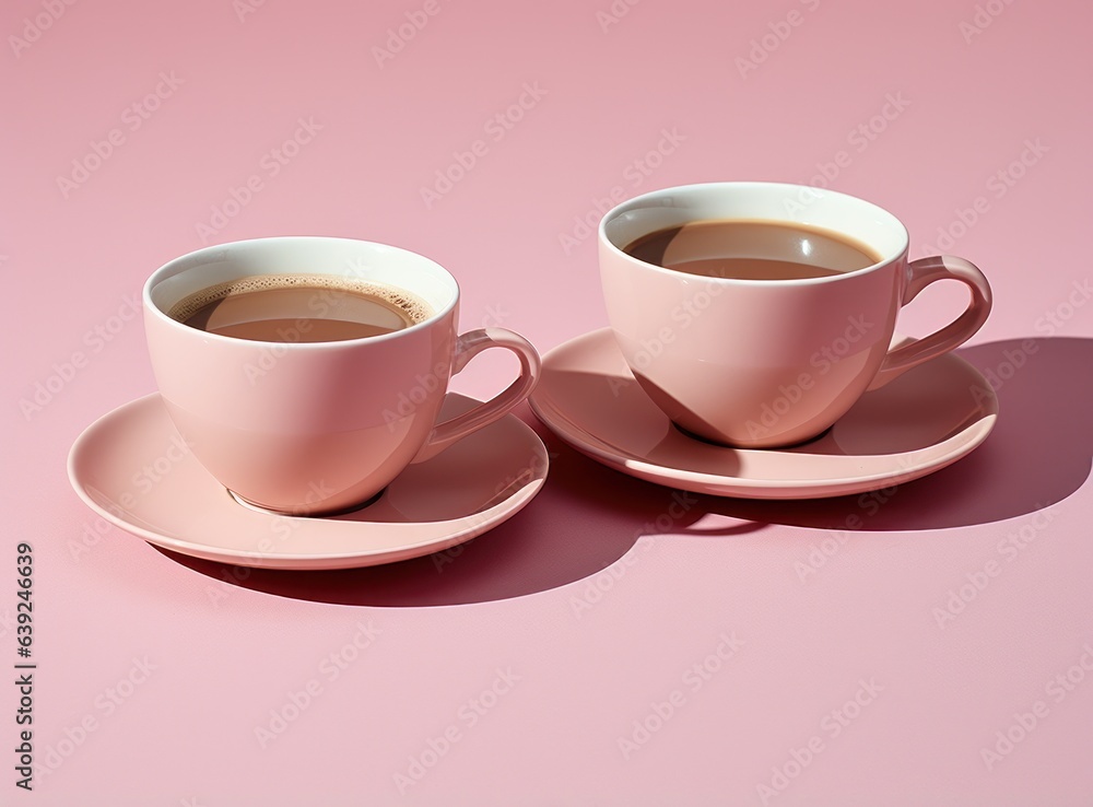 Pink pastel background with coffee cups