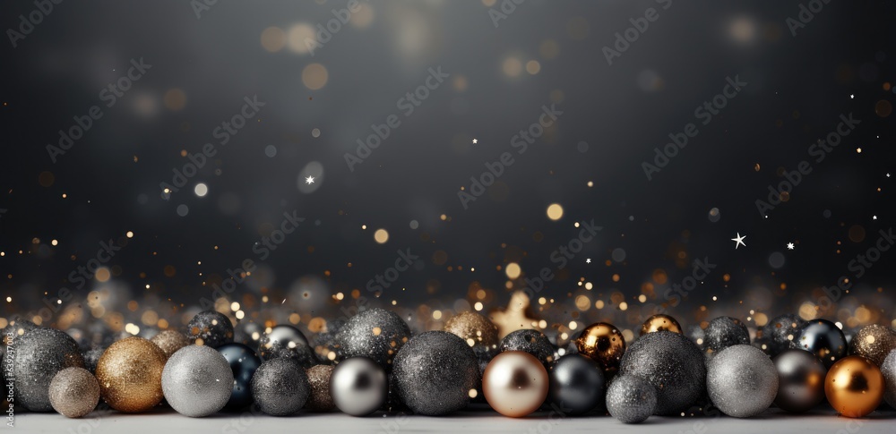 A snow background with christmas balls and cones