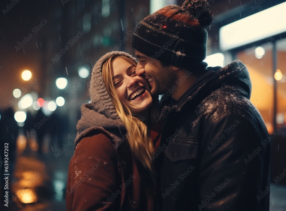 Happy couple on Christmas street