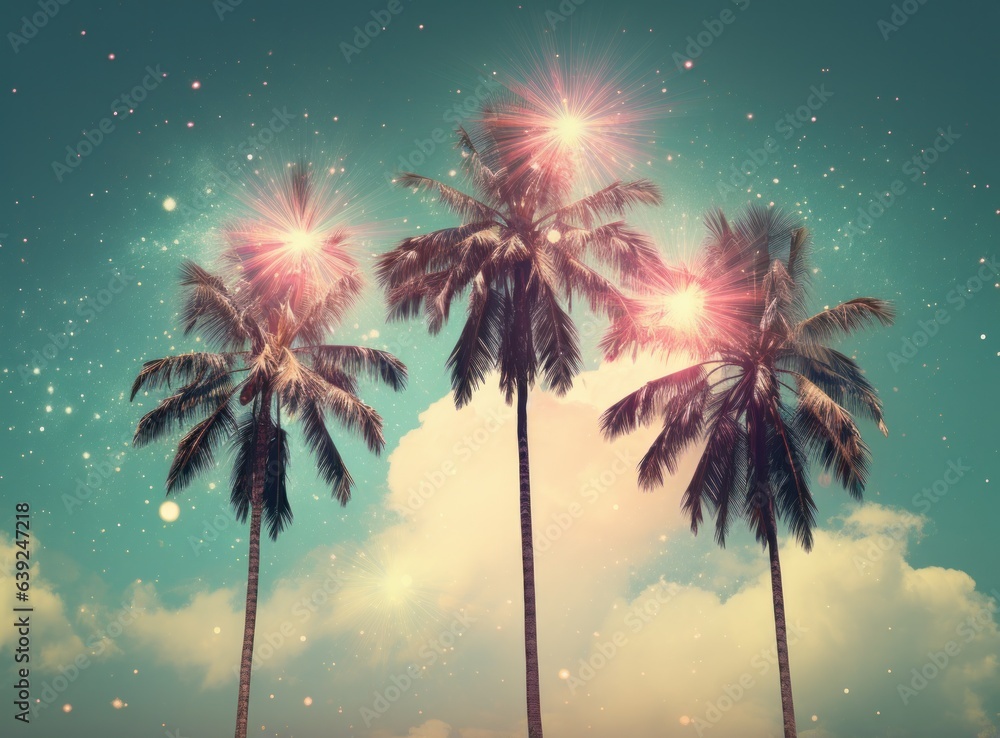 Palm trees background in magic colors