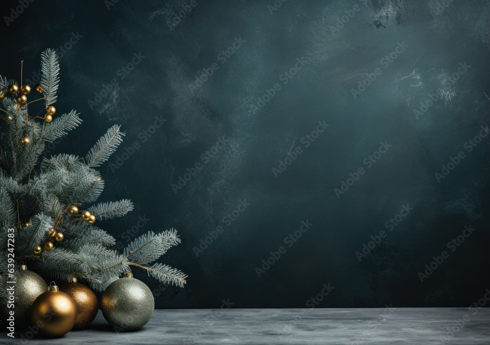 A snow background with christmas balls and cones