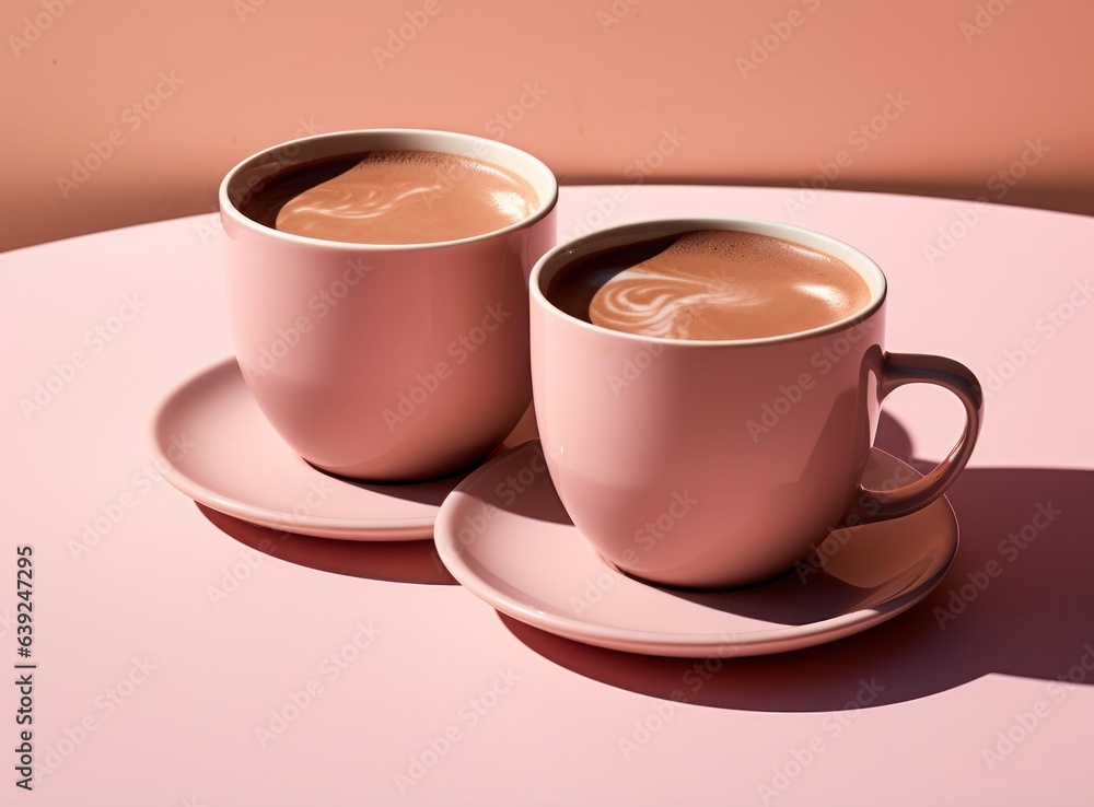 Pink pastel background with coffee cups