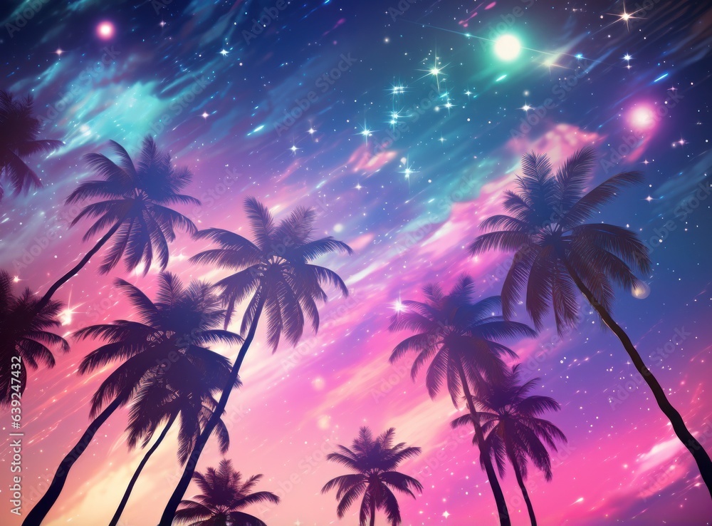 Palm trees background in magic colors