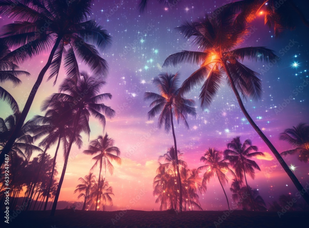 Palm trees background in magic colors