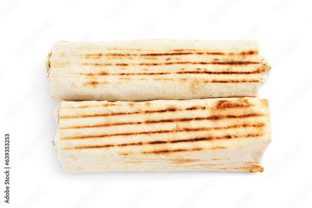 Tasty shawarma on white background