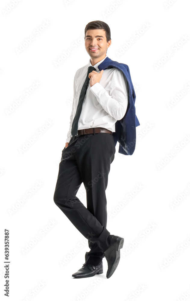 Young businessman on white background