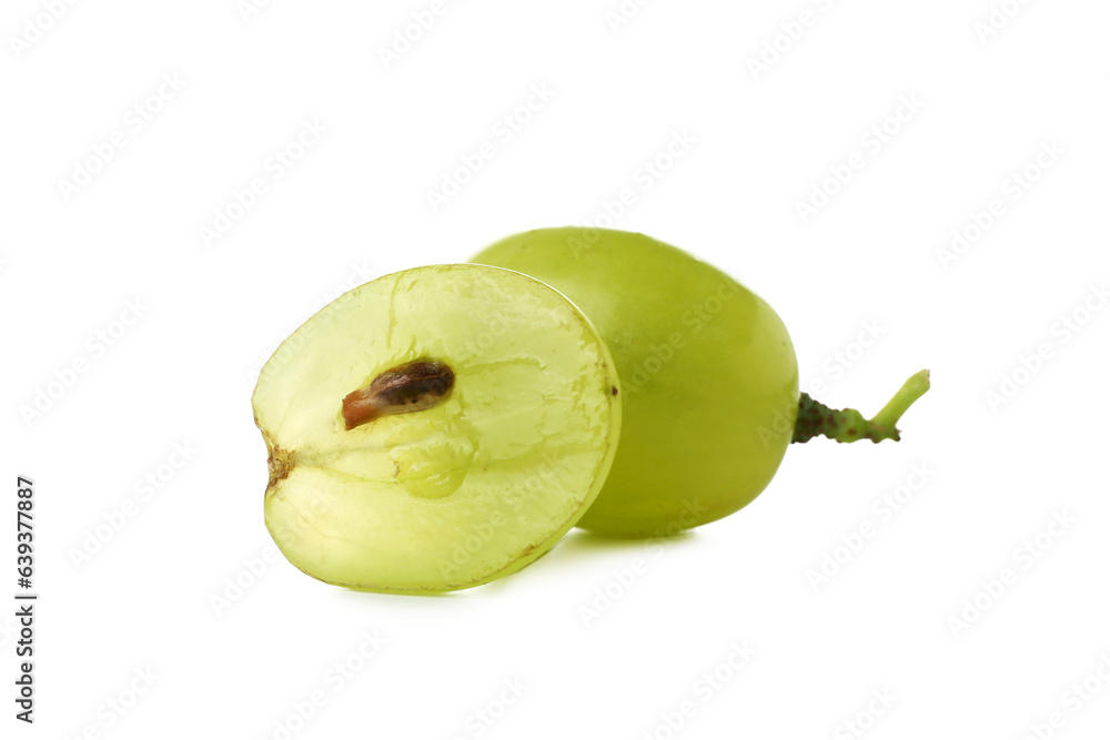 Sweet green grapes on white background