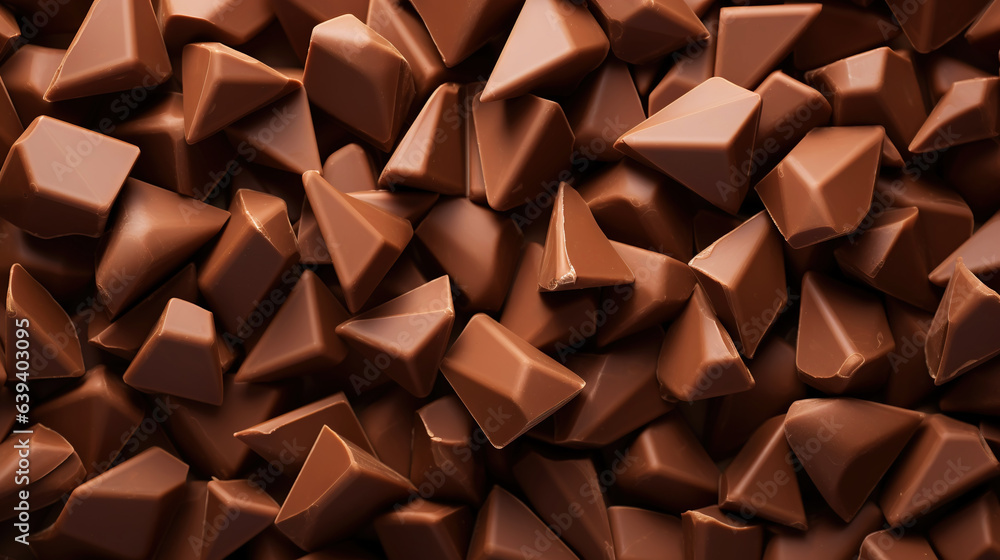 Milk chocolate chunks background. Top view of many chocolate blocks. Generative AI