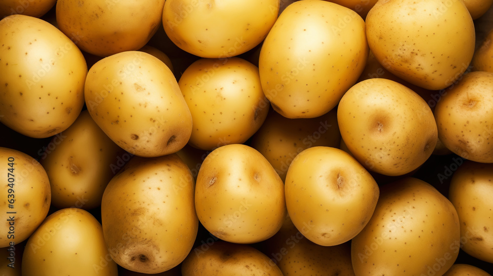 Fresh potatoes with water drops background. Vegetables backdrop. Generative AI