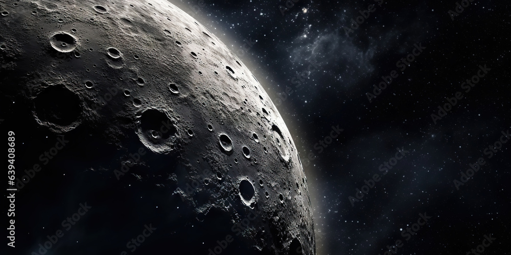 Moon surface with craters and space background. Universe beauty. Generatie AI