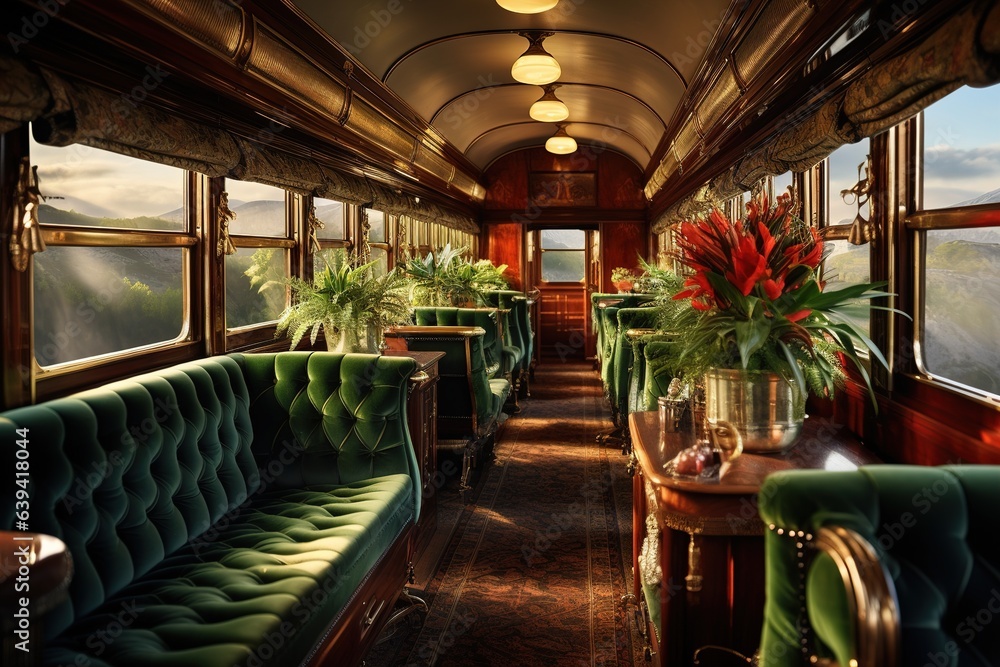 Retro carriage interior with sofas