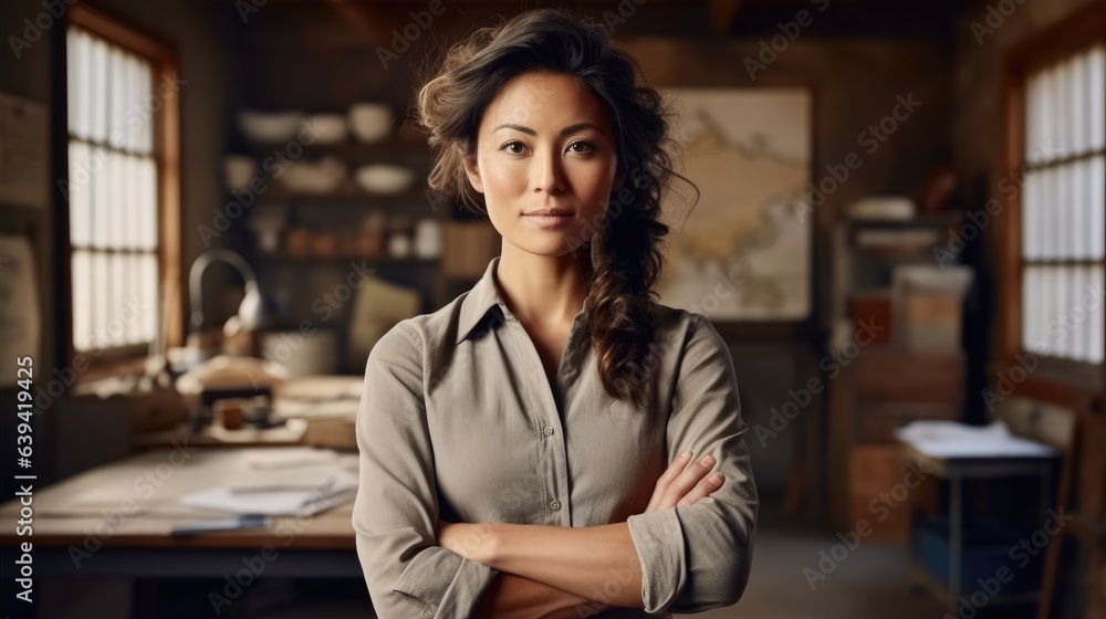 Fashion designer, Portrait of a designer in her office.