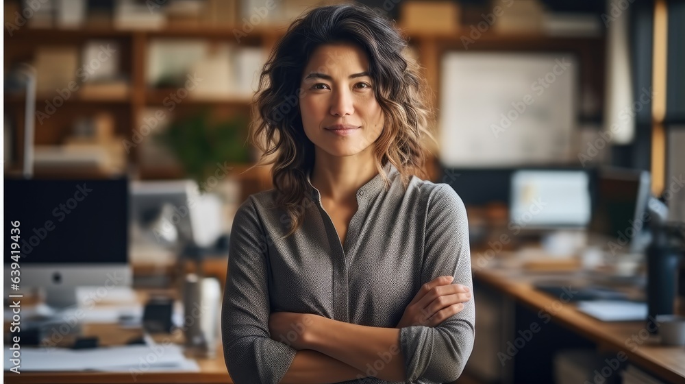 Fashion designer, Portrait of a designer in her office.