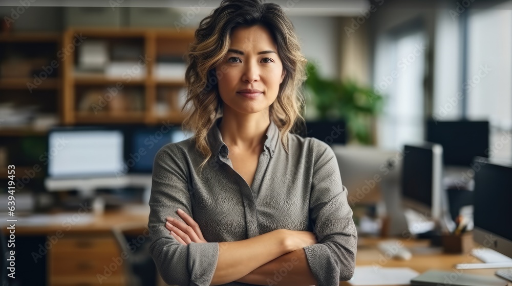 Fashion designer, Portrait of a designer in her office.