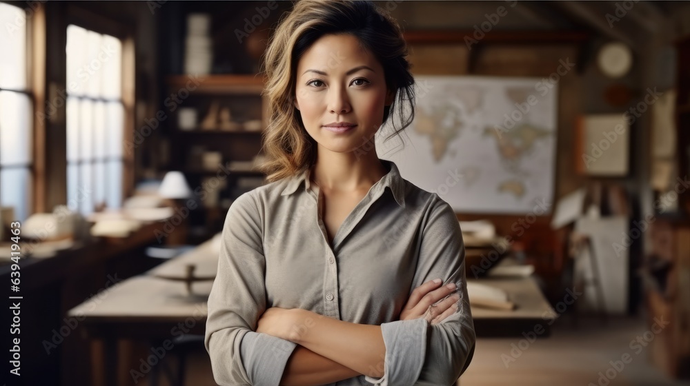 Fashion designer, Portrait of a designer in her office.