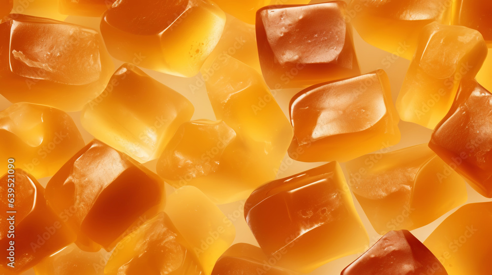 Toffee candy, caramel candies background. Sweet backdrop. Generative AI