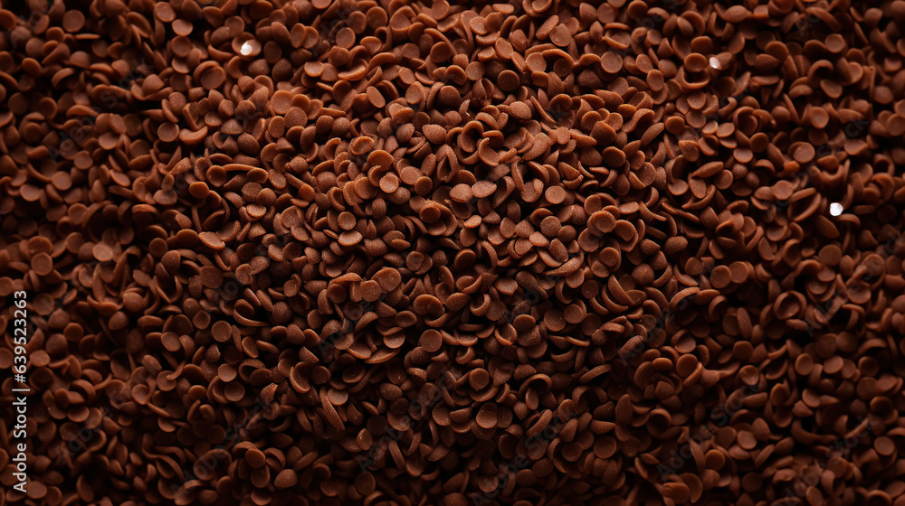 Chocolate sprinkles background. Sweet cocoa flakes. Generative AI