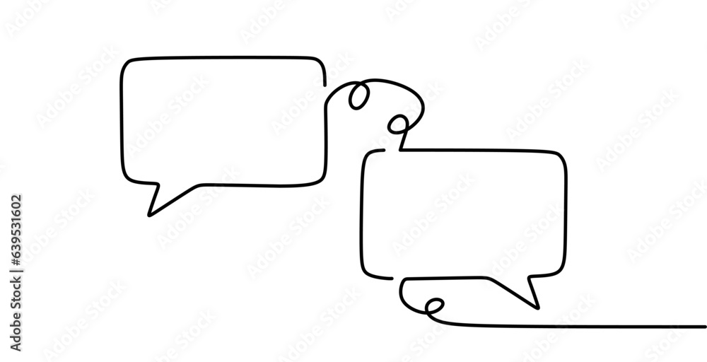 Continuous line drawing. Speech bubbles isolated on white background For mobile app and social media