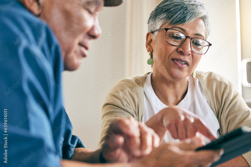 Phone, search or old couple on social media for communication, website or internet connection. Peopl