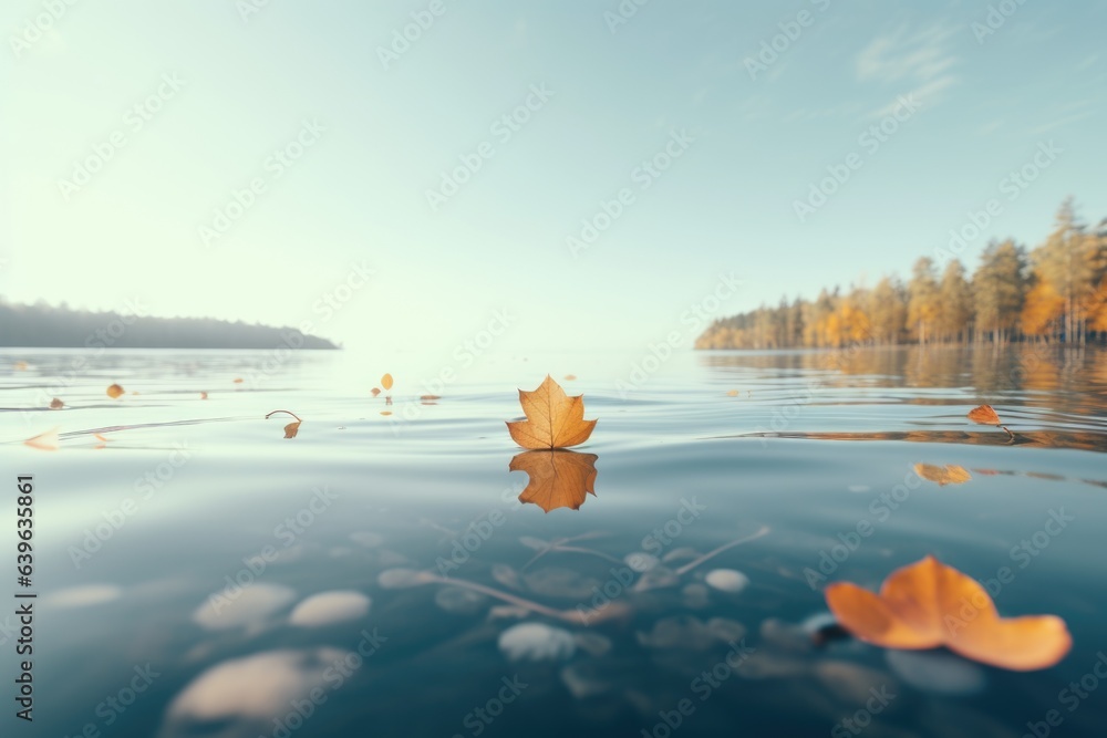 A leaf floating on top of a body of water. Digital image.