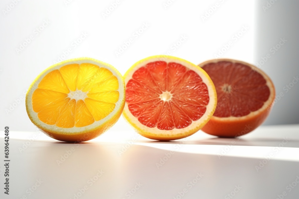 Cut citrus fruits on white background lemon orange grapefruit