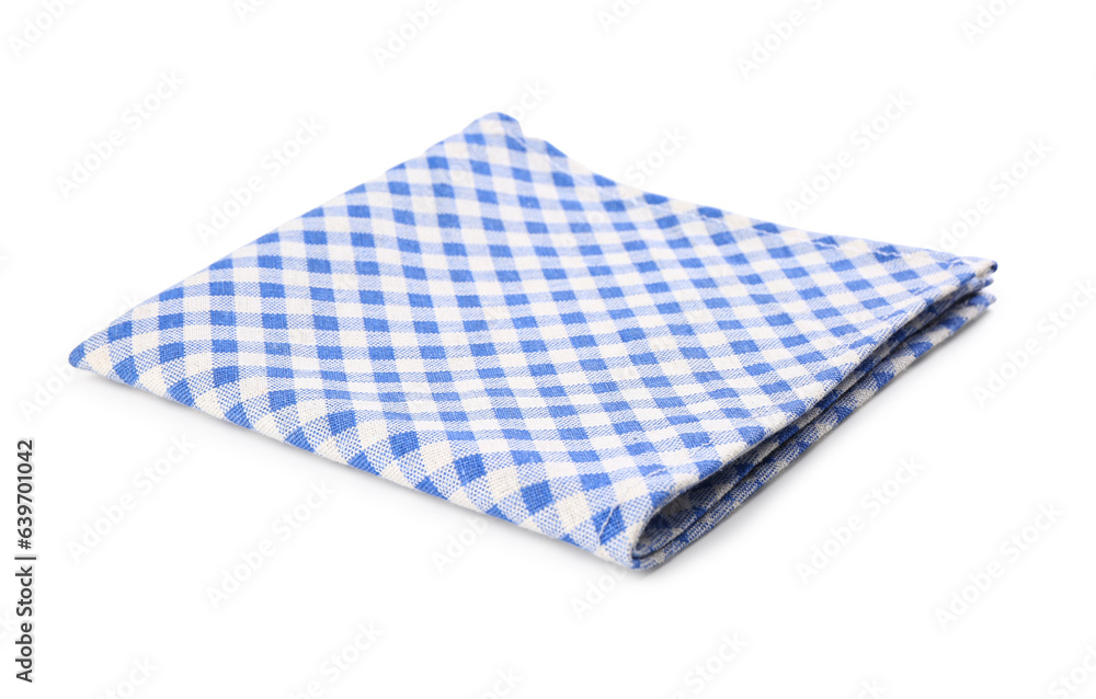 Folded checkered napkin on white background