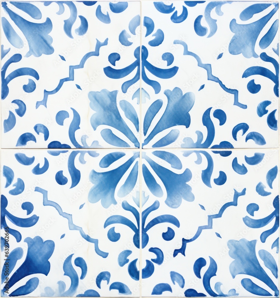 A blue tile pattern of watercolor tiles