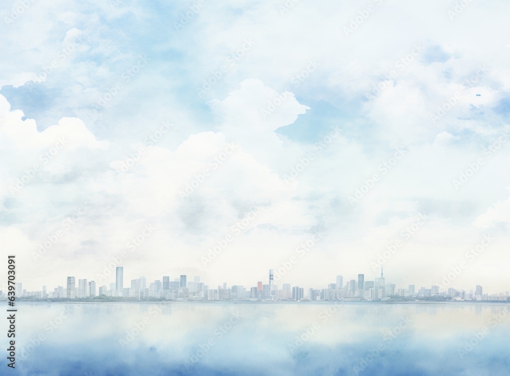 Blue watercolor cityscape background