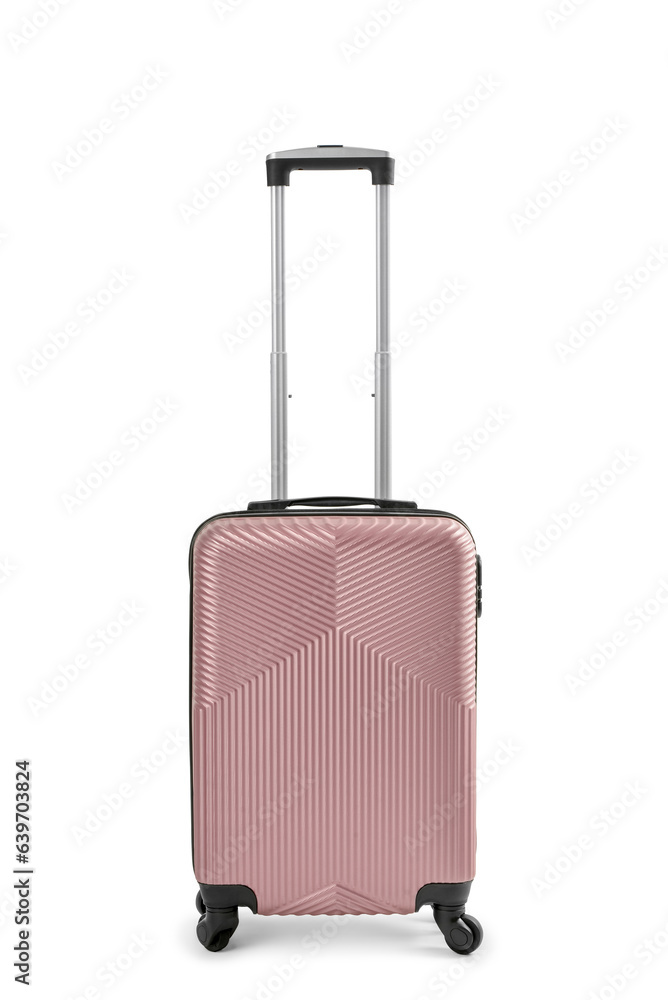 Stylish suitcase isolated on white background