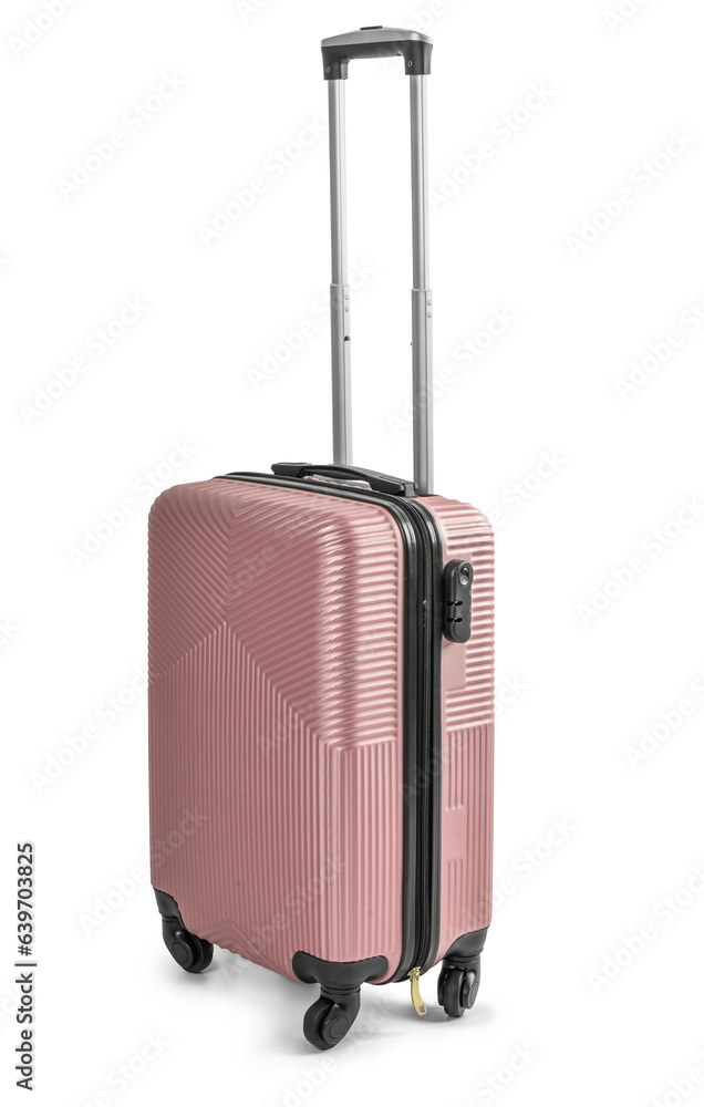 Stylish suitcase isolated on white background