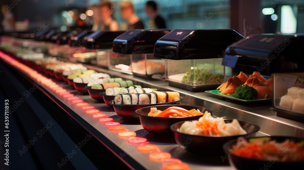 Set of different sushi on black background