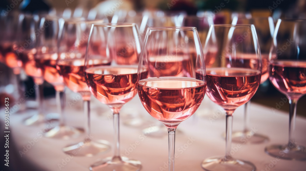 Glasses of rose wine seen during a friendly party of a celebration.