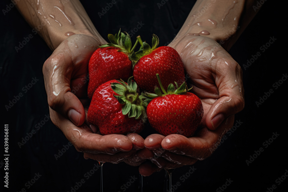 Hands Holding Strawberries