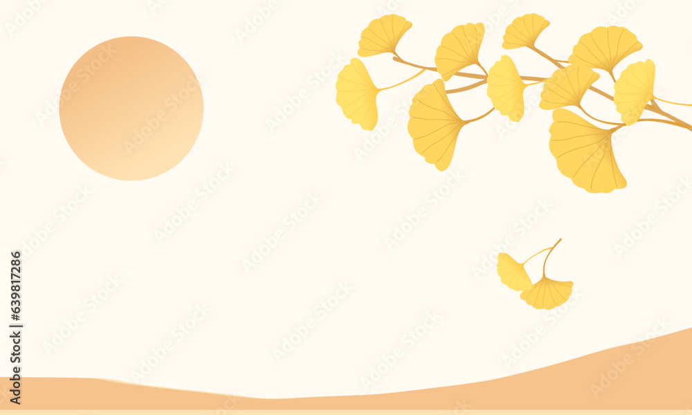 Ginkgo branch and sun on pastel background vector.