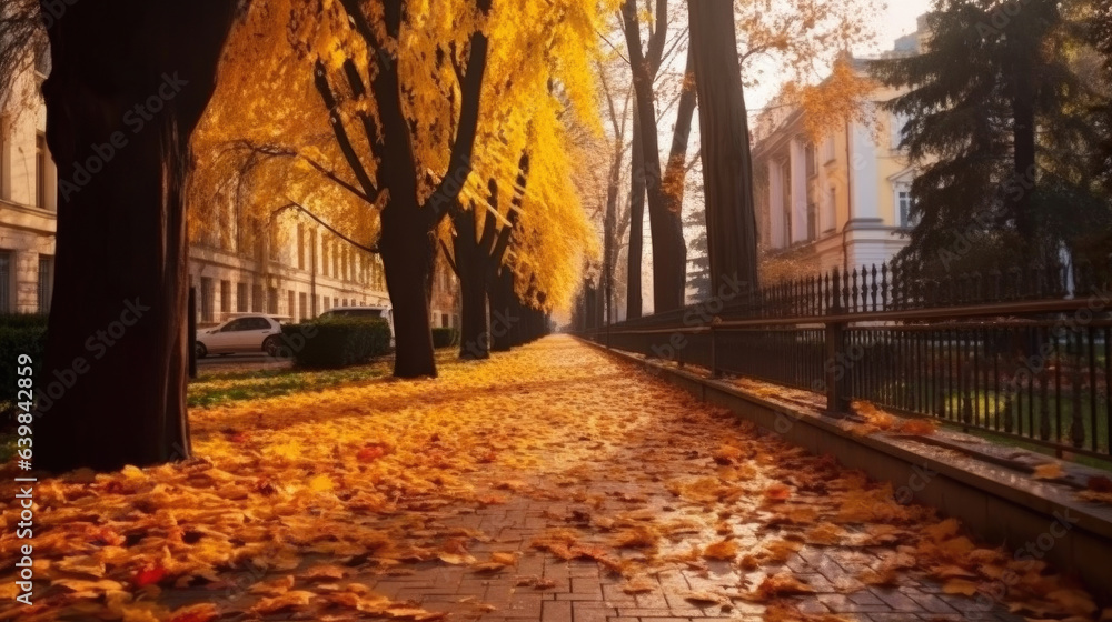 Autumn, Pathway in beautiful autumn city background. Generative Ai