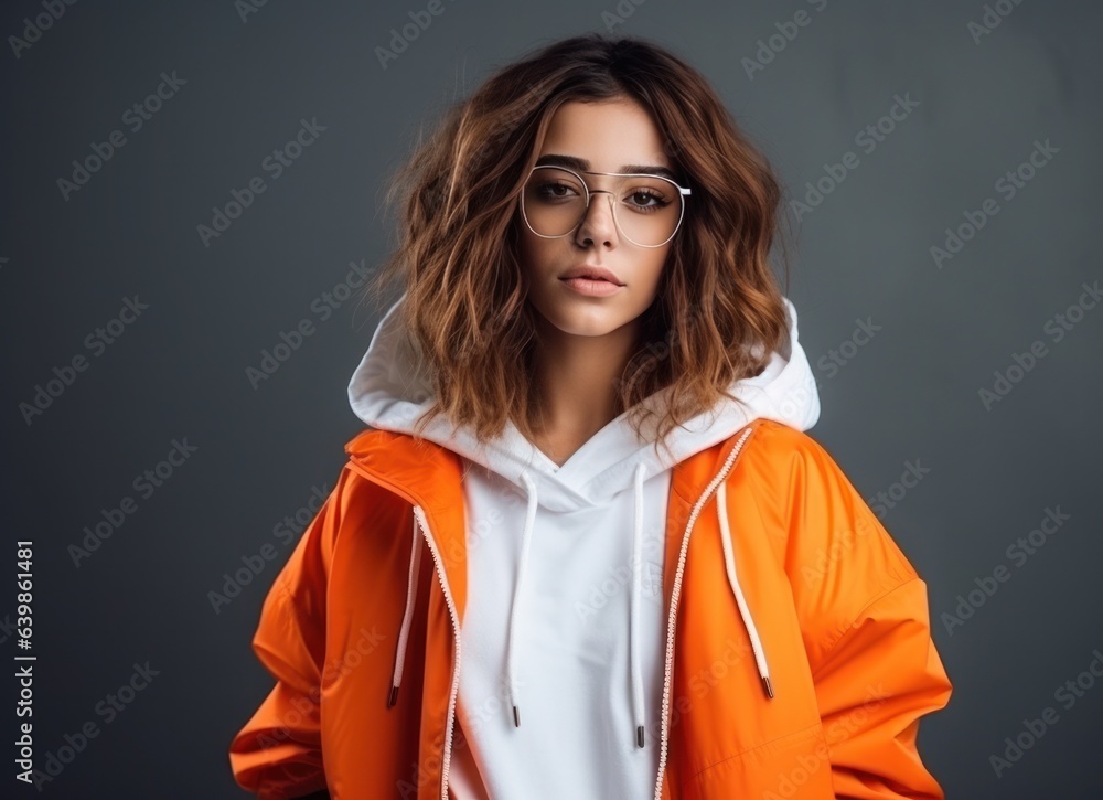 fashion woman in white and orange colors