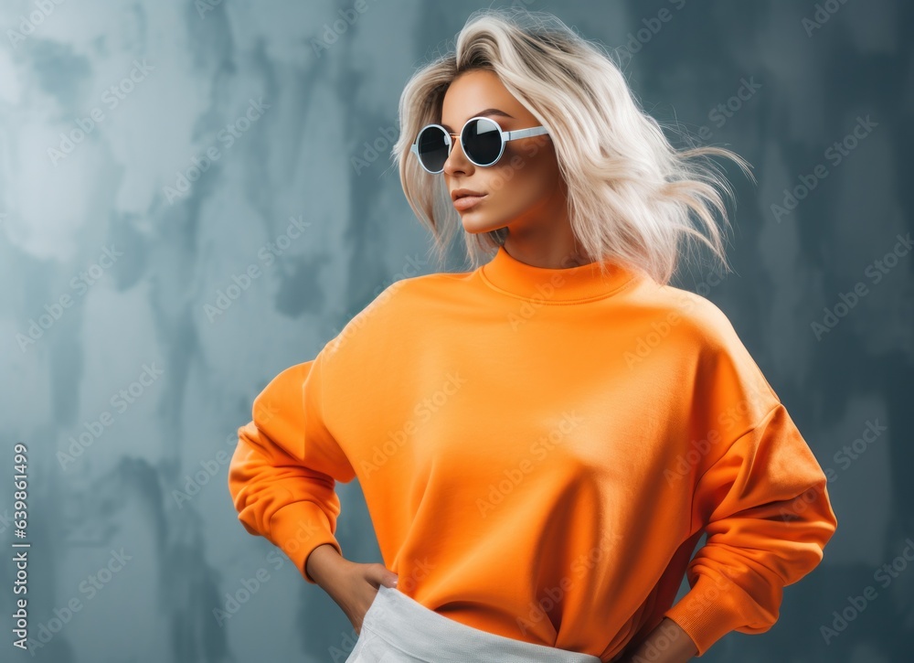 fashion woman in white and orange colors