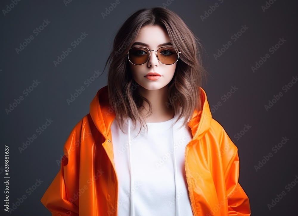 fashion woman in white and orange colors