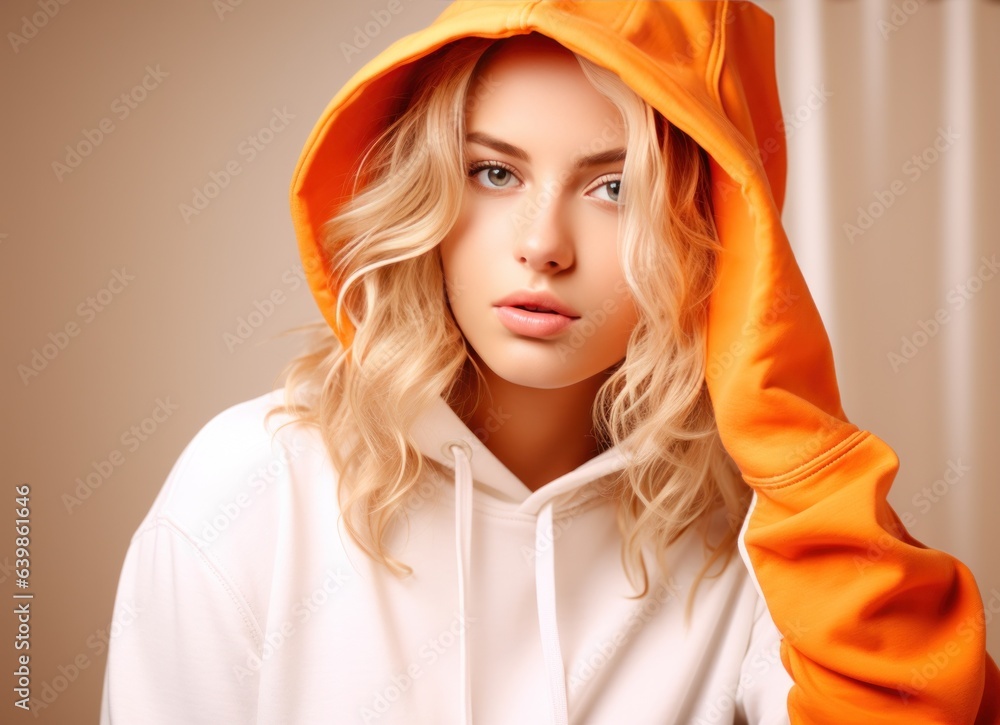 fashion woman in white and orange colors