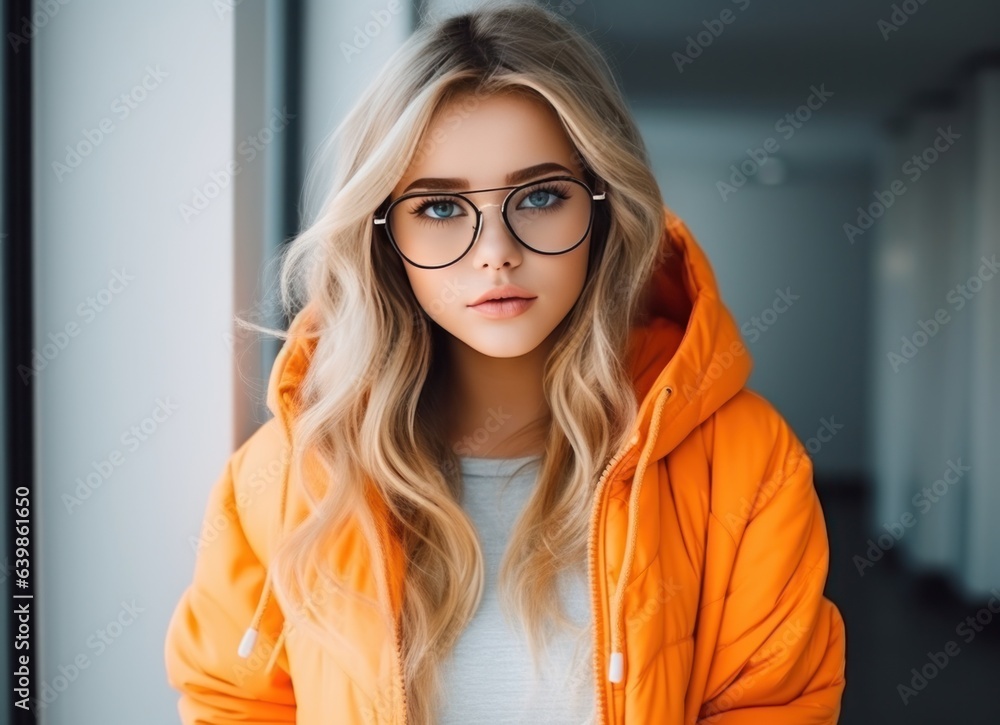 fashion woman in white and orange colors