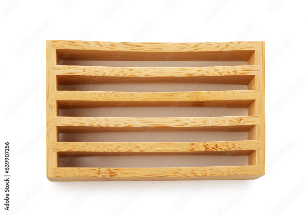 Wooden soap dish on white background