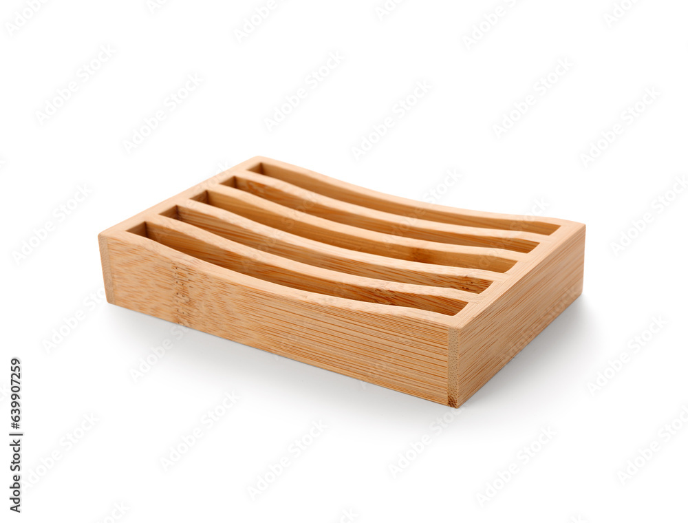 Wooden soap dish on white background