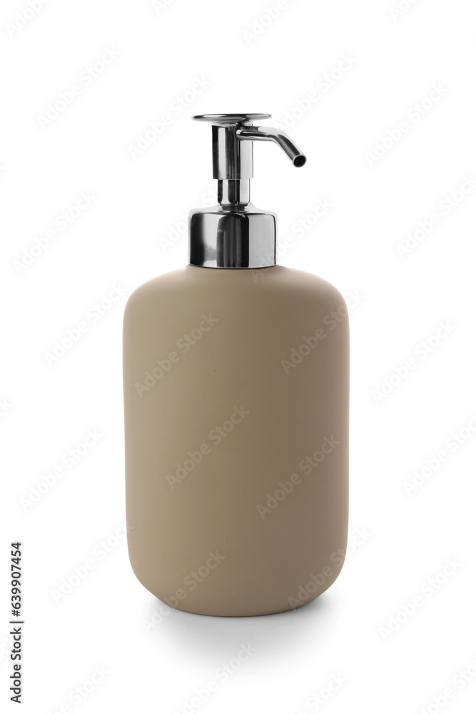 Stylish container for liquid soap isolated on white background