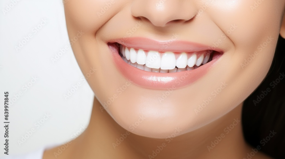 Joyful Expression: Radiant Smile Captured in Close-up against a Serene White Backdrop, Exuding Pure 